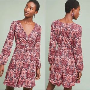 Anthropologie Maeve Paisley Belted Wrap V-Neck Dress